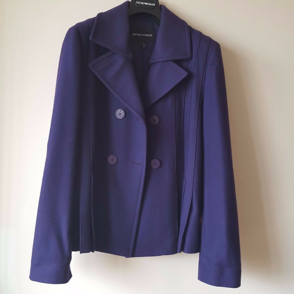 Emporio Armani Haute Couture Wool Purple Indigo Jacket Coat Size 44 Eu /8 Us